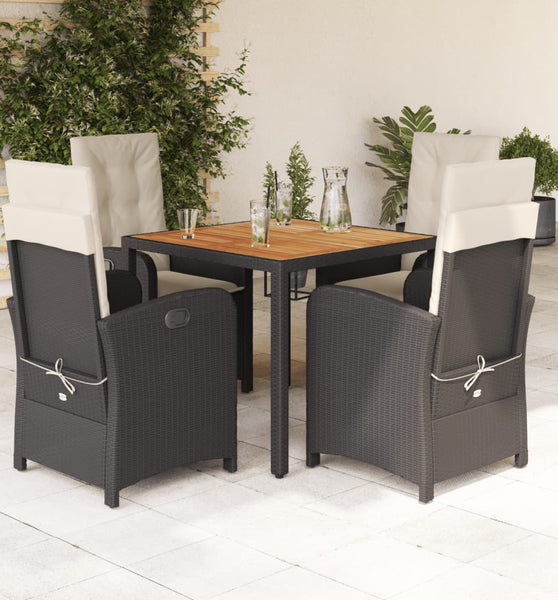 5-tlg. Garten-Essgruppe mit Kissen Schwarz Poly Rattan
