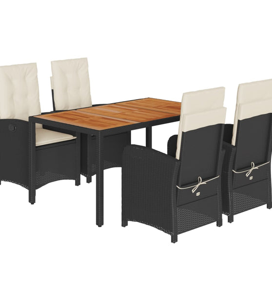 5-tlg. Garten-Essgruppe mit Kissen Schwarz Poly Rattan