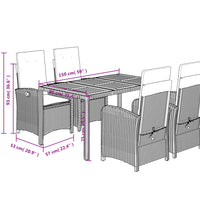 5-tlg. Garten-Essgruppe mit Kissen Schwarz Poly Rattan