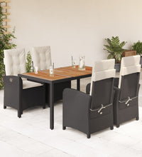 5-tlg. Garten-Essgruppe mit Kissen Schwarz Poly Rattan