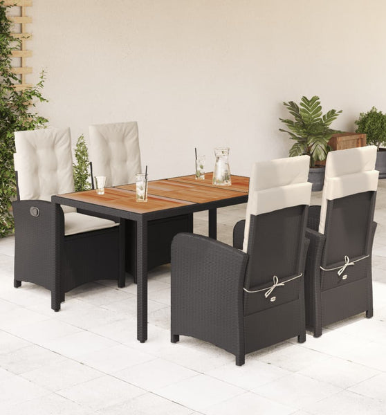 5-tlg. Garten-Essgruppe mit Kissen Schwarz Poly Rattan