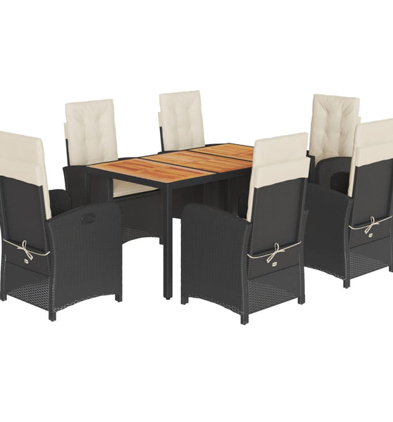 7-tlg. Garten-Essgruppe mit Kissen Schwarz Poly Rattan