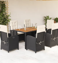 7-tlg. Garten-Essgruppe mit Kissen Schwarz Poly Rattan