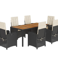 7-tlg. Garten-Essgruppe mit Kissen Schwarz Poly Rattan