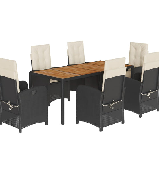 7-tlg. Garten-Essgruppe mit Kissen Schwarz Poly Rattan