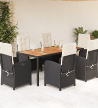 7-tlg. Garten-Essgruppe mit Kissen Schwarz Poly Rattan