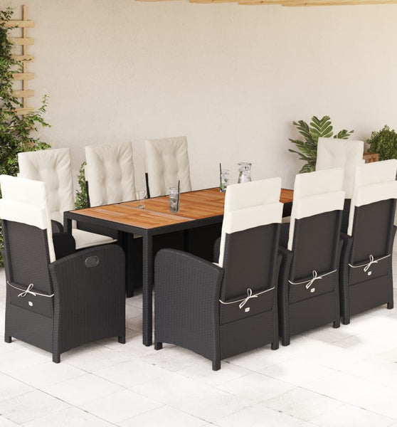 9-tlg. Garten-Essgruppe mit Kissen Schwarz Poly Rattan