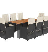 9-tlg. Garten-Essgruppe mit Kissen Schwarz Poly Rattan