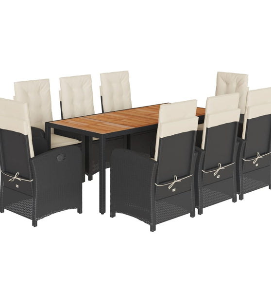 9-tlg. Garten-Essgruppe mit Kissen Schwarz Poly Rattan