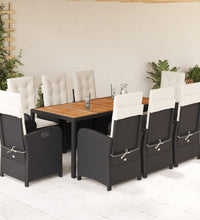 9-tlg. Garten-Essgruppe mit Kissen Schwarz Poly Rattan