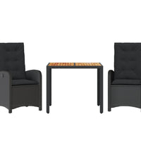 3-tlg. Garten-Essgruppe mit Kissen Schwarz Poly Rattan