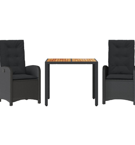 3-tlg. Garten-Essgruppe mit Kissen Schwarz Poly Rattan
