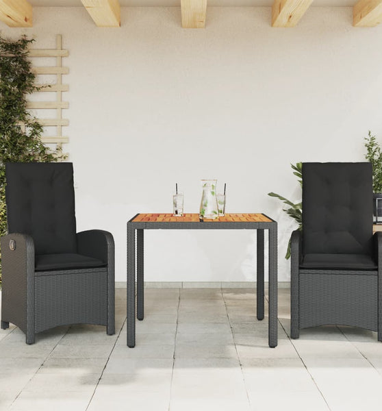 3-tlg. Garten-Essgruppe mit Kissen Schwarz Poly Rattan