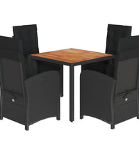 5-tlg. Garten-Essgruppe mit Kissen Schwarz Poly Rattan