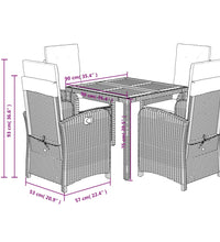 5-tlg. Garten-Essgruppe mit Kissen Schwarz Poly Rattan