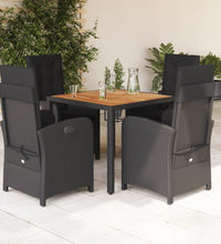 5-tlg. Garten-Essgruppe mit Kissen Schwarz Poly Rattan