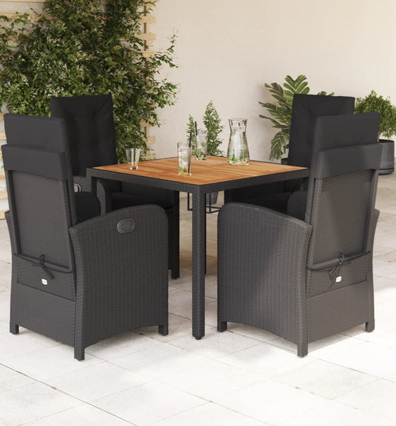 5-tlg. Garten-Essgruppe mit Kissen Schwarz Poly Rattan