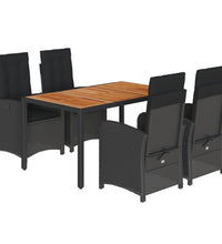5-tlg. Garten-Essgruppe mit Kissen Schwarz Poly Rattan