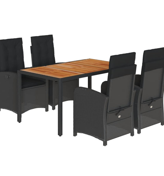 5-tlg. Garten-Essgruppe mit Kissen Schwarz Poly Rattan