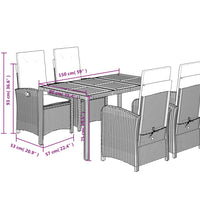 5-tlg. Garten-Essgruppe mit Kissen Schwarz Poly Rattan