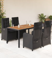5-tlg. Garten-Essgruppe mit Kissen Schwarz Poly Rattan