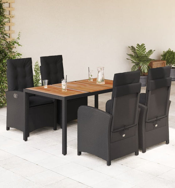 5-tlg. Garten-Essgruppe mit Kissen Schwarz Poly Rattan