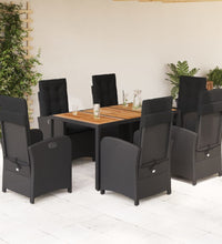 7-tlg. Garten-Essgruppe mit Kissen Schwarz Poly Rattan