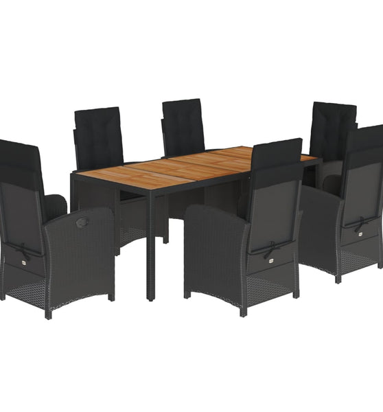 7-tlg. Garten-Essgruppe mit Kissen Schwarz Poly Rattan