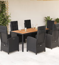 7-tlg. Garten-Essgruppe mit Kissen Schwarz Poly Rattan