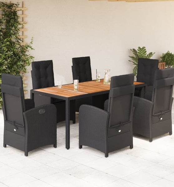 7-tlg. Garten-Essgruppe mit Kissen Schwarz Poly Rattan