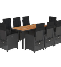 9-tlg. Garten-Essgruppe mit Kissen Schwarz Poly Rattan