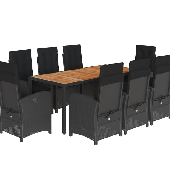 9-tlg. Garten-Essgruppe mit Kissen Schwarz Poly Rattan