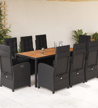 9-tlg. Garten-Essgruppe mit Kissen Schwarz Poly Rattan