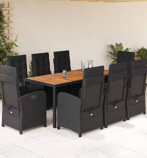 9-tlg. Garten-Essgruppe mit Kissen Schwarz Poly Rattan