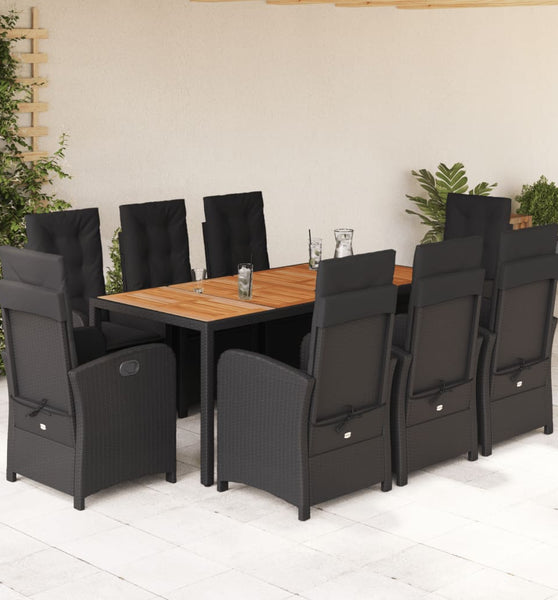 9-tlg. Garten-Essgruppe mit Kissen Schwarz Poly Rattan