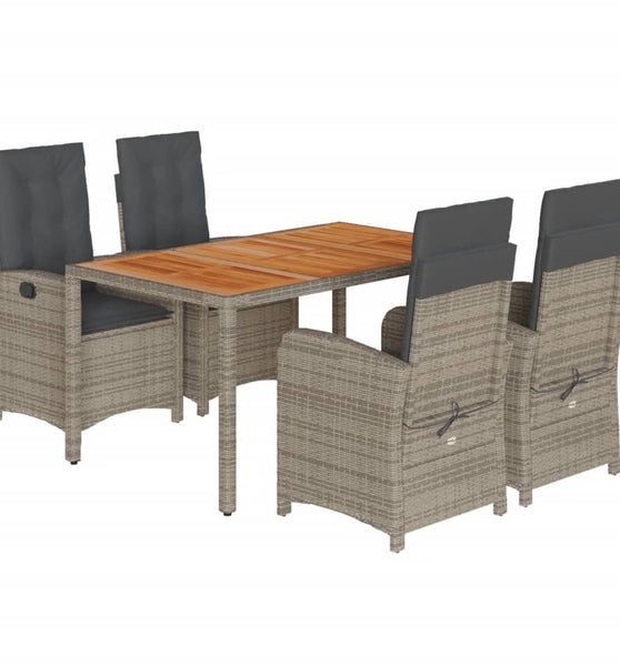 5-tlg. Garten-Essgruppe mit Kissen Grau Poly Rattan