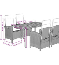 5-tlg. Garten-Essgruppe mit Kissen Grau Poly Rattan