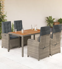 5-tlg. Garten-Essgruppe mit Kissen Grau Poly Rattan