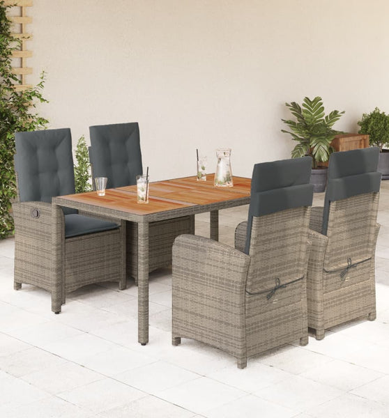 5-tlg. Garten-Essgruppe mit Kissen Grau Poly Rattan