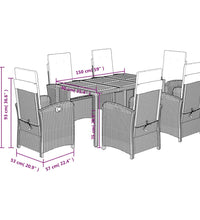 7-tlg. Garten-Essgruppe mit Kissen Grau Poly Rattan