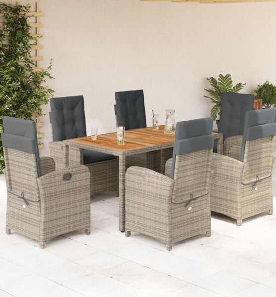 7-tlg. Garten-Essgruppe mit Kissen Grau Poly Rattan