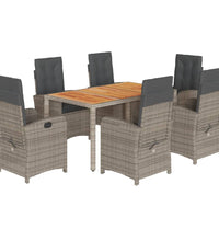 7-tlg. Garten-Essgruppe mit Kissen Grau Poly Rattan