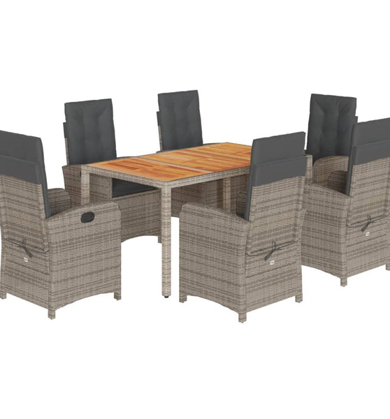 7-tlg. Garten-Essgruppe mit Kissen Grau Poly Rattan