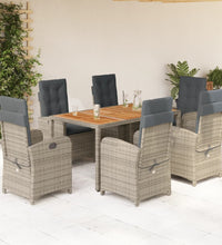 7-tlg. Garten-Essgruppe mit Kissen Grau Poly Rattan