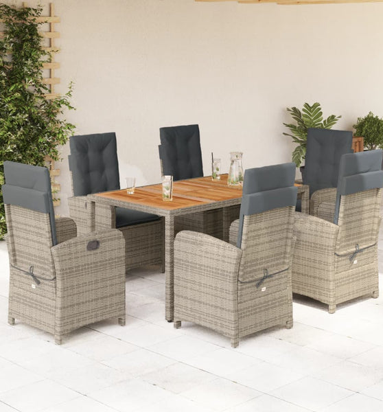 7-tlg. Garten-Essgruppe mit Kissen Grau Poly Rattan