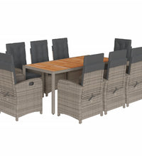 9-tlg. Garten-Essgruppe mit Kissen Grau Poly Rattan