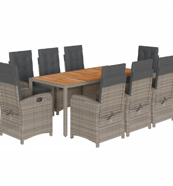 9-tlg. Garten-Essgruppe mit Kissen Grau Poly Rattan
