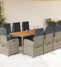 9-tlg. Garten-Essgruppe mit Kissen Grau Poly Rattan
