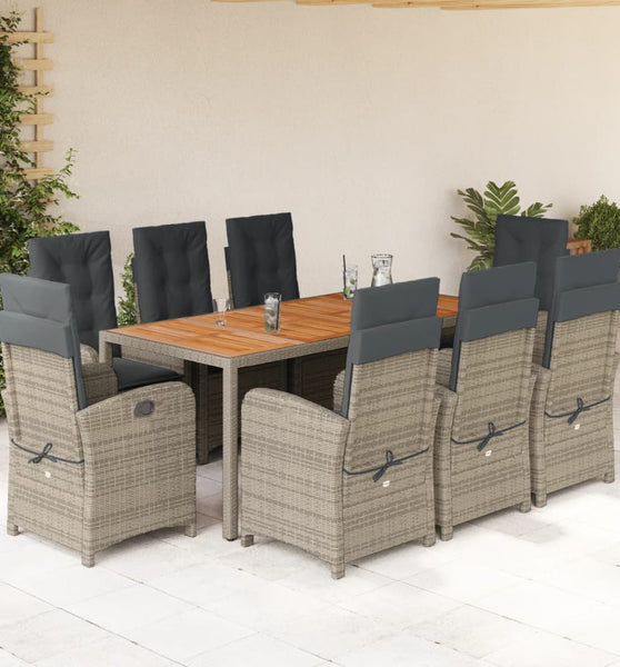 9-tlg. Garten-Essgruppe mit Kissen Grau Poly Rattan
