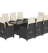 9-tlg. Garten-Essgruppe mit Kissen Schwarz Poly Rattan